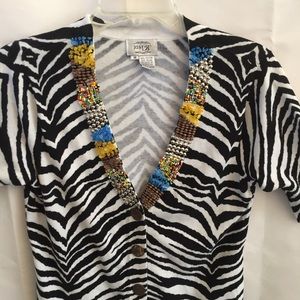 Just B Cotton sweater top medium zebra jewl neck